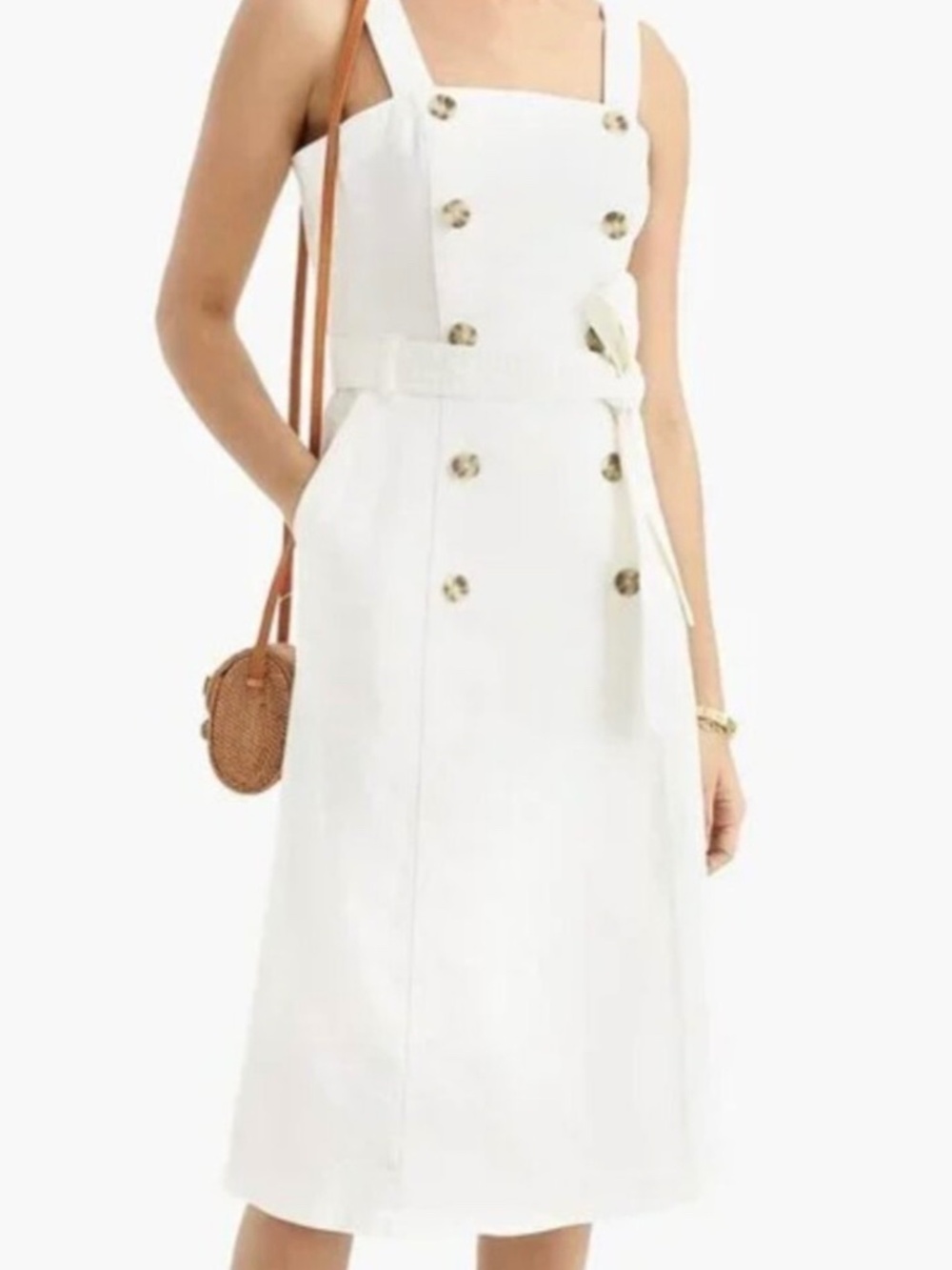 NWT J. Crew White Denim Button Midi Dress with Tie SZ 10